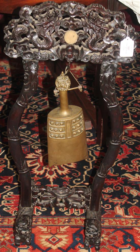 A Chinese rosewood stand and bronze bell, late 19th century, 82cm